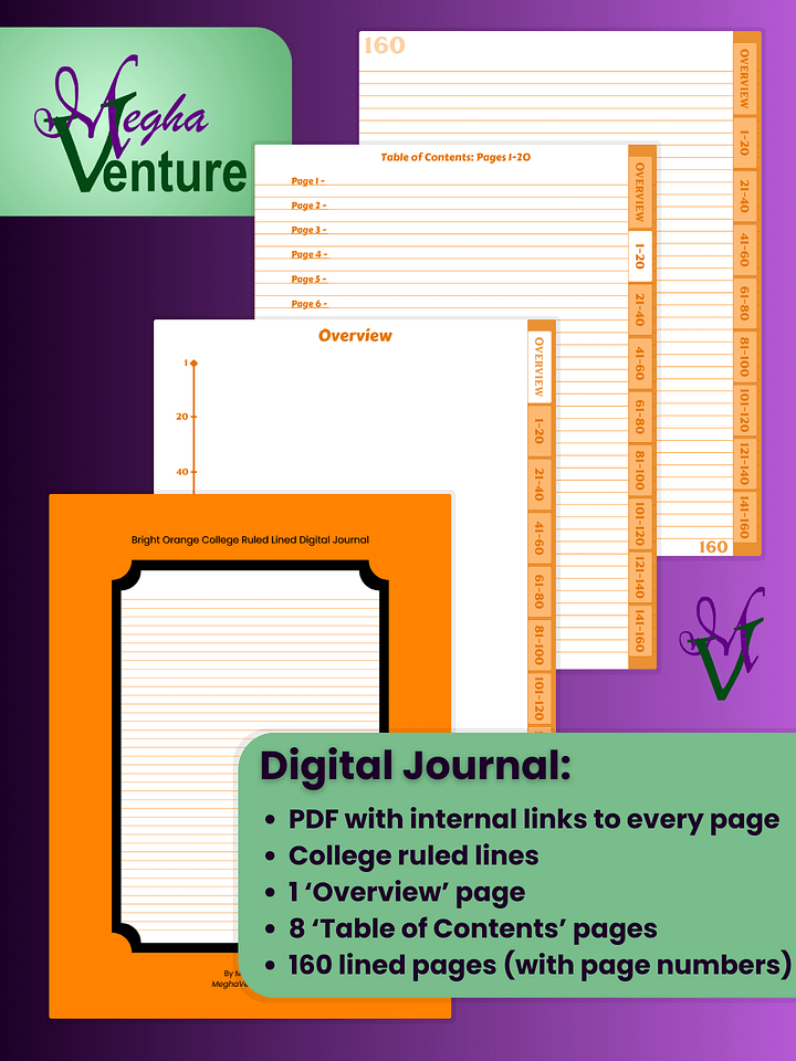 Bright Orange College Ruled Lined Digital Journal product image (1)