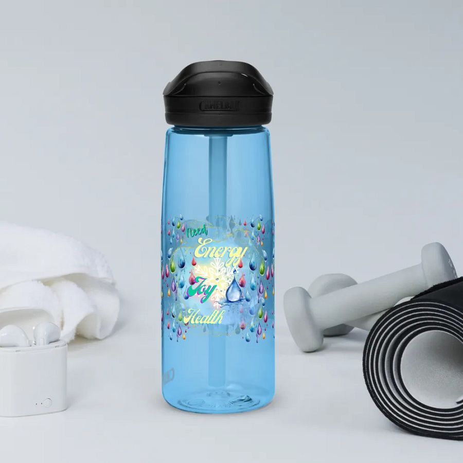 Camelback water bottle with beautiful swirly blue water drop splash and drops design featuring ' Need  Energy Love He product image (12)
