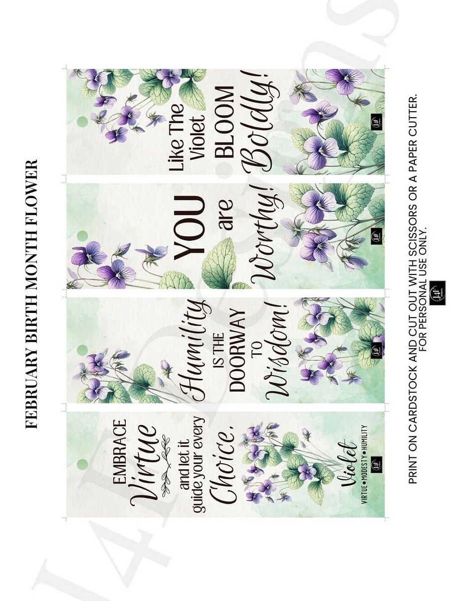 FREE Violet Bookmark Printable, Inspirational Sayings With February's Birth Month Flower product image (4)