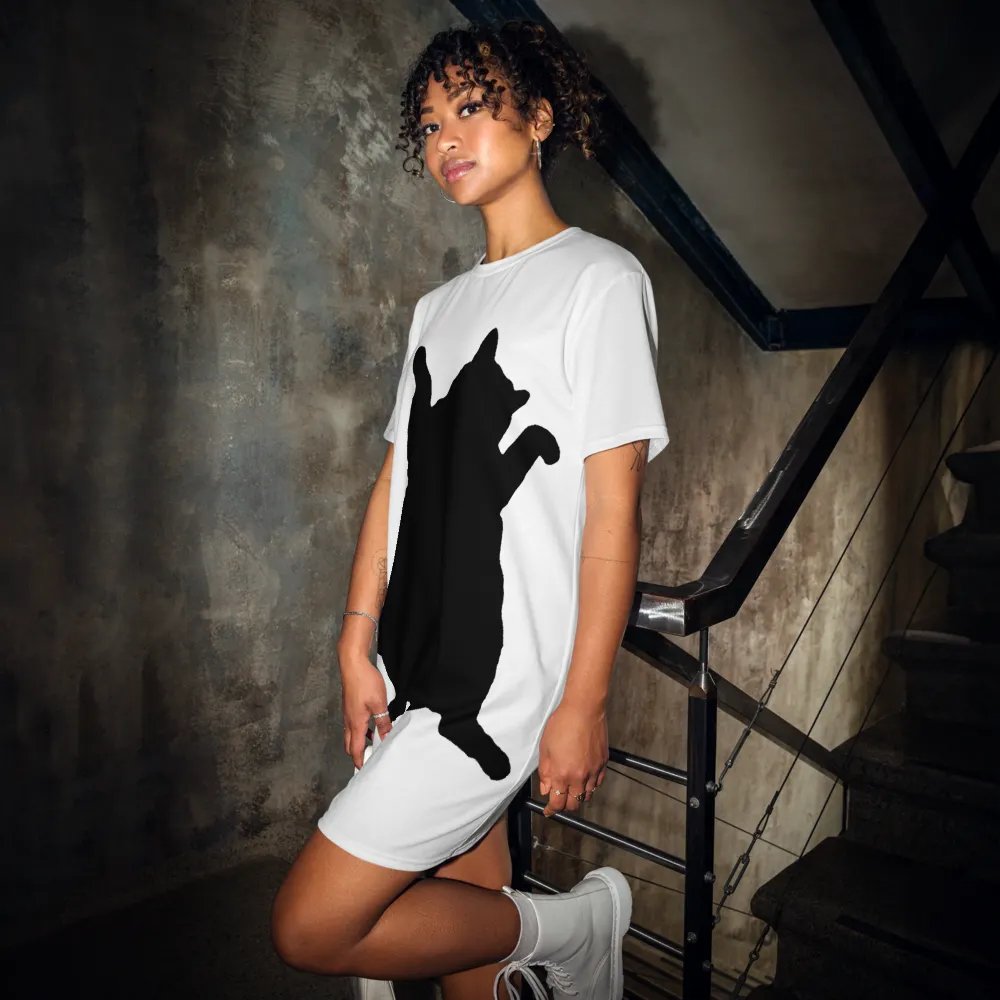 Dancing Demeowcracy Feline Black and White T-Shirt Dress product image (1)