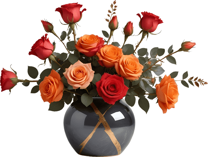 Golden Harmony Vase with Roses - PNG product image (1)