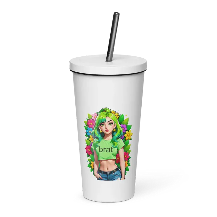 Brat 20 oz Tumbler Cup - White - Insulated Tumbler with a Straw v2 product image (1)
