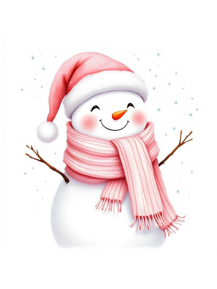 15 Pink Snowman watercolor Clipart Designs - Cute Snowman Clipart - Christmas Clipart Set product image (2)