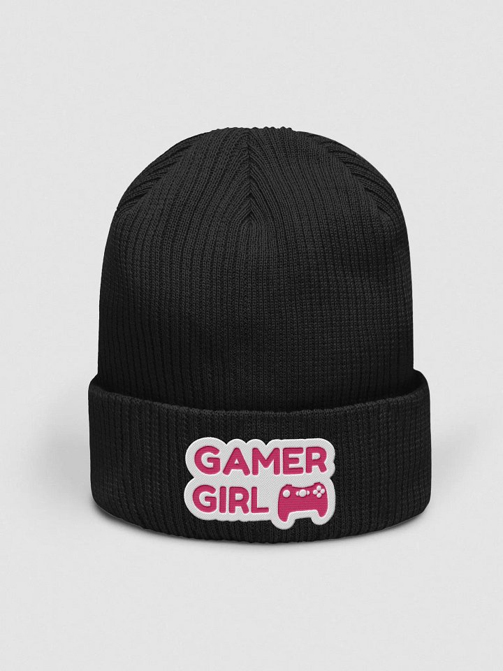 Gamer Girl Embroidered Organic Cotton Ribbed Beanie (Pink Text) product image (1)