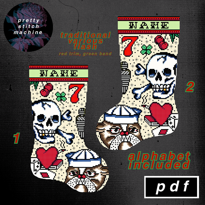 Traditional Tattoo Flash Second Edition Red Trim Christmas Stocking Pattern Set product image (1)