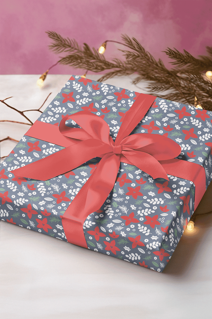 Gray Floral Christmas Wrapping Paper product image (1)