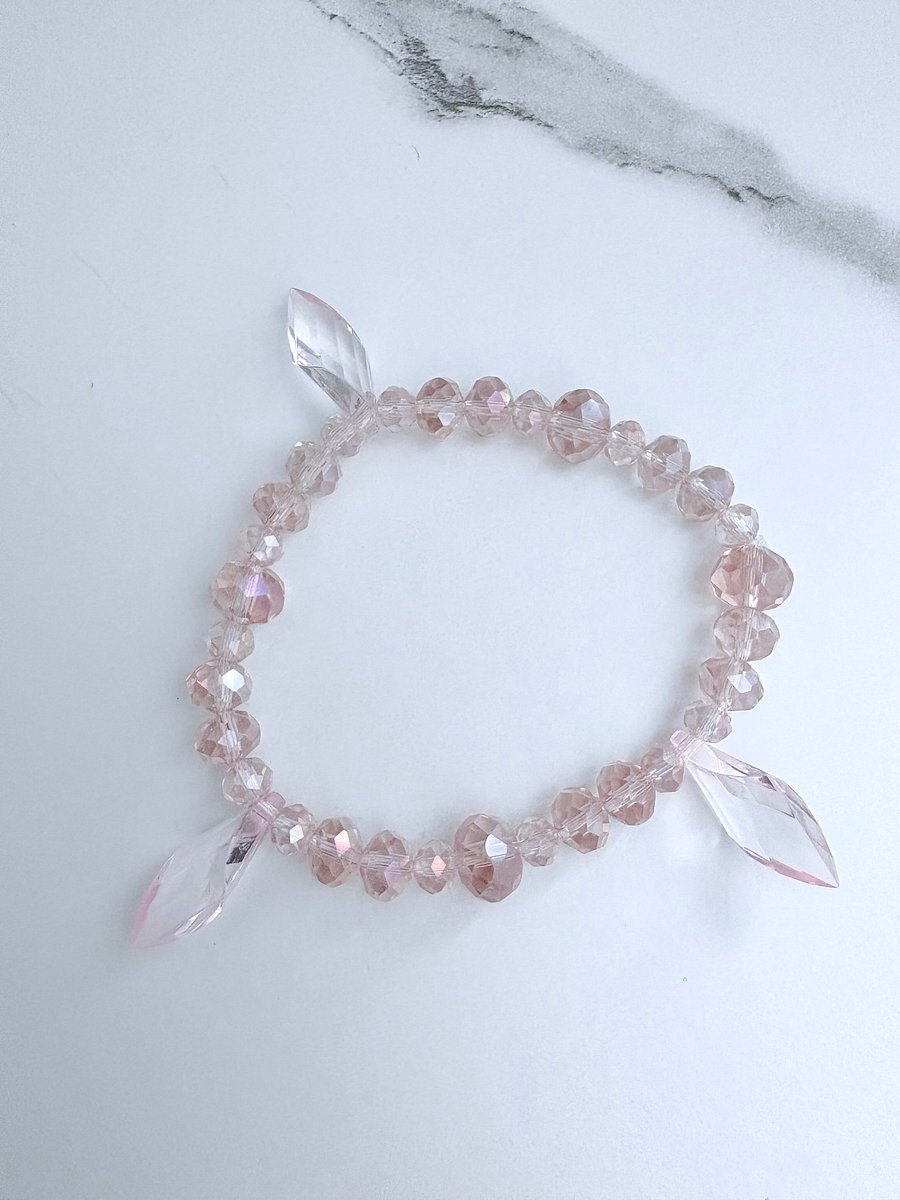 Blush Crystal Radiance | Faceted Glass Bead Bracelet | Handmade 7.5" Coastal Charm | by Monique Faella Designs™ | MFD-00051 product image (2)