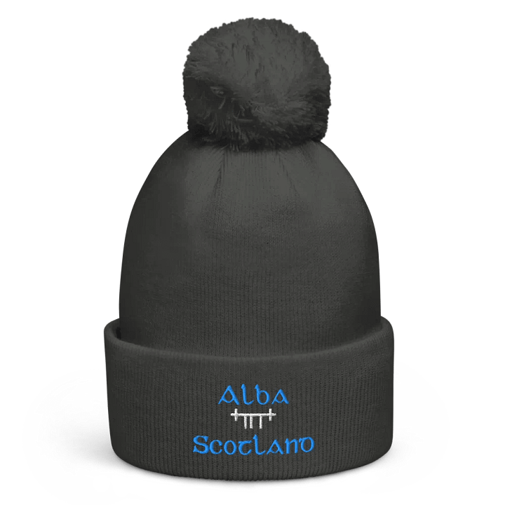 Scotland/Alba Orthodox style Ogham, blue and white, embroidered Pom-Pom Beanie product image (3)