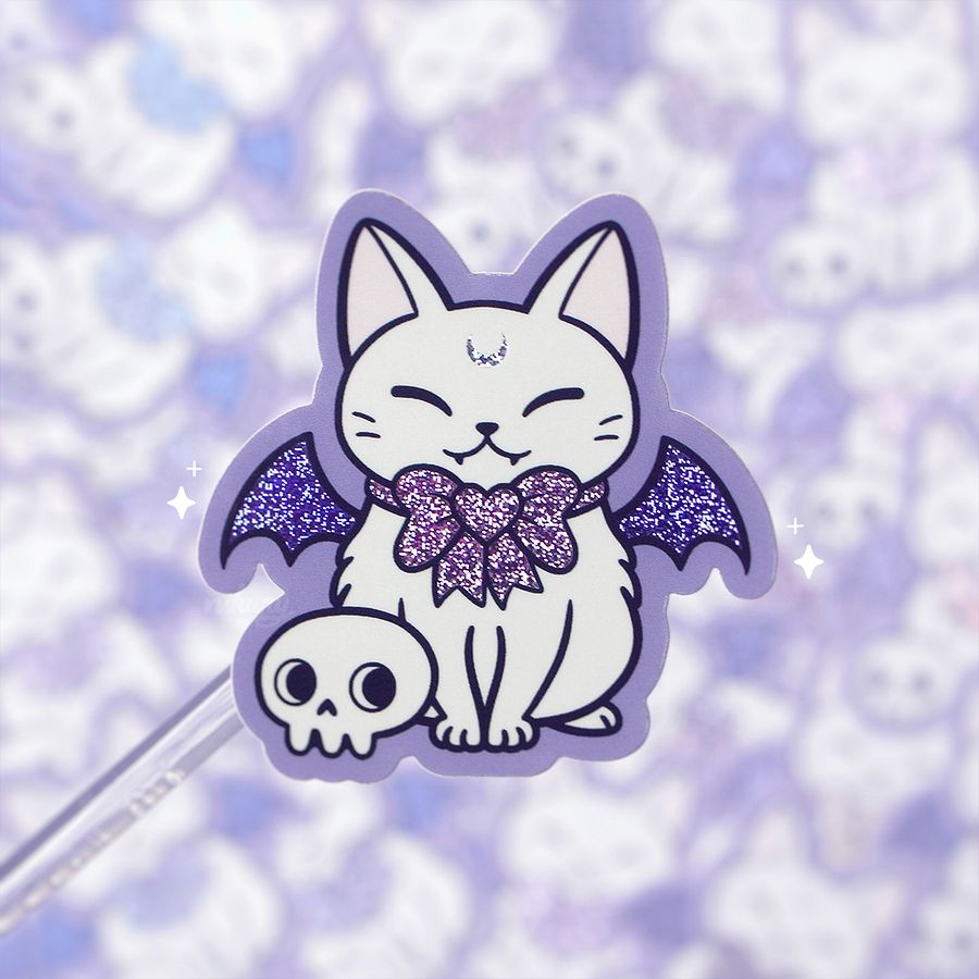 Spooky Cute Bat Cat Glitter Vinyl Stickers product image (4)