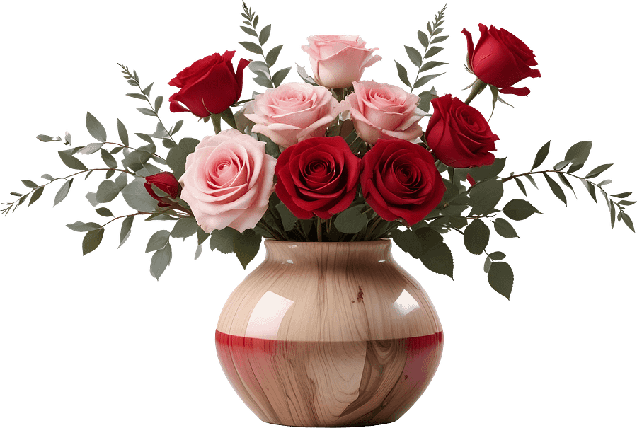Romantic Wooden Vase with Roses - PNG product image (1)