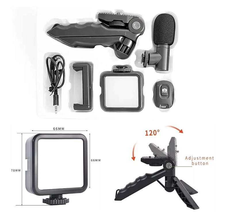 Vlogging Kit For Video Making With Mic Mini Tripod Stand, LED Light & Phone Holder Clip For Making Videos product image (4)