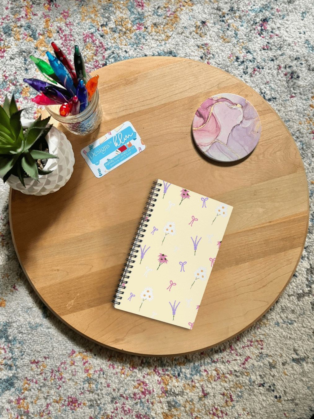 Wildflowers and Bows Pattern- Yellow Background Spiral Journal product image (1)