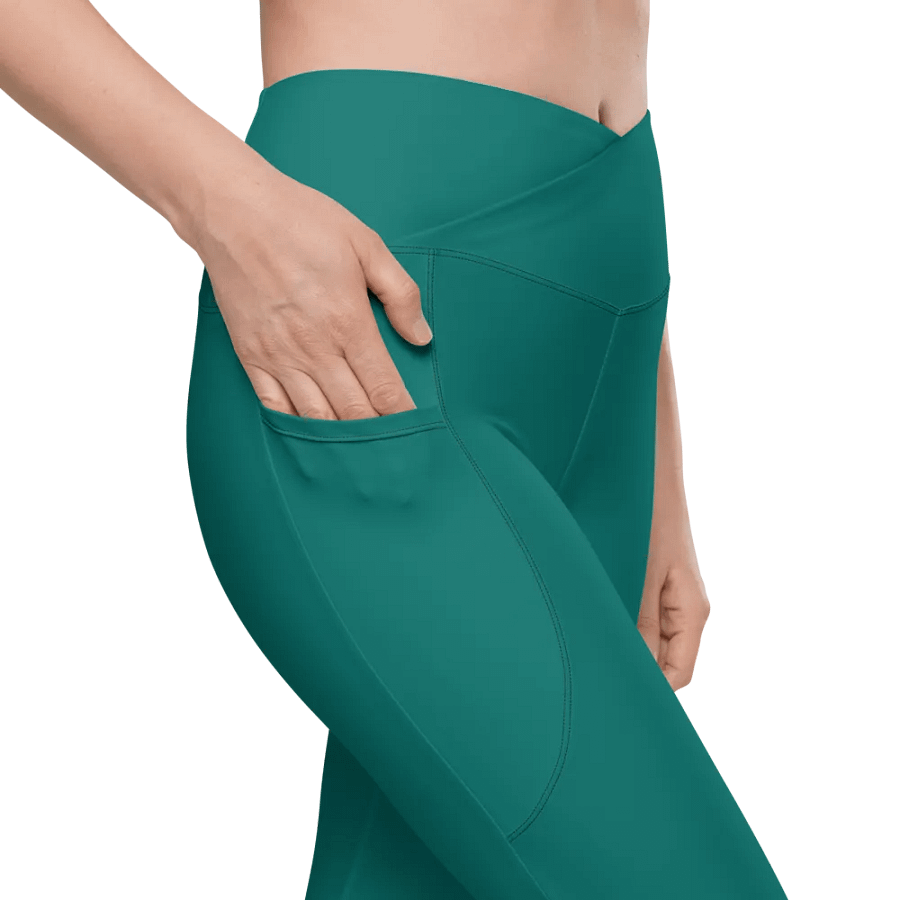 Plain Deep Sea Green Light Summer Women's High Waisted Premium Crossover Leggings with Pockets by Treasure Pie product image (8)