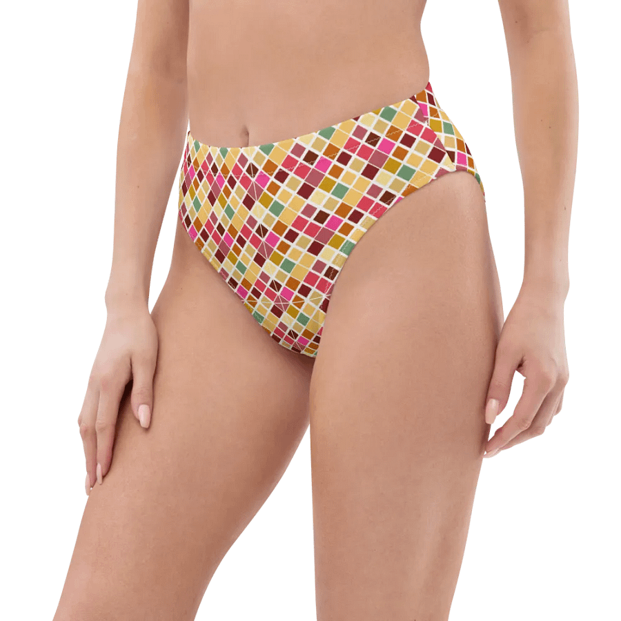 Colorful Square Pattern Design High Waist Bikini Bottom - V5 product image (7)
