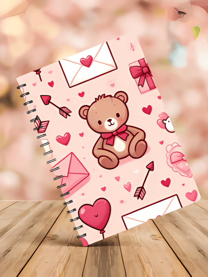 Romantic Spiral Notebook Design with Red Roses & Hearts – Valentine's Day Sublimation Stationery – PNG File, Instant Download – High-Quality 300 DPI product image (1)