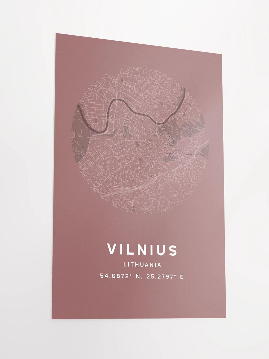 Vilnius Street Map Poster – Red Minimalist Circular City Art product image (4)