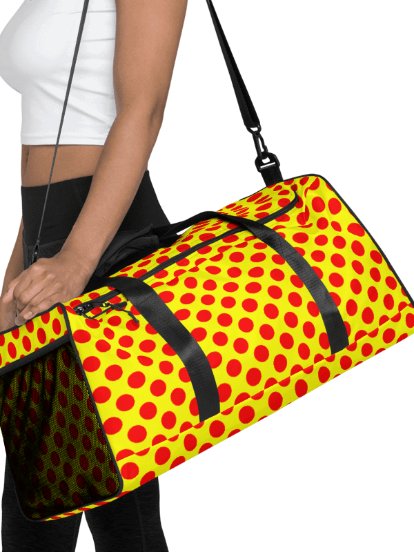 Red Polka Dots on Yellow Duffle Bag product image (1)
