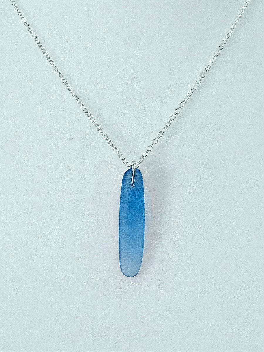 Medium Blue Sea Glass Pendant Necklace | Handmade Coastal Charm Jewelry by Monique Faella Designs™ | MFD-00038 product image (2)