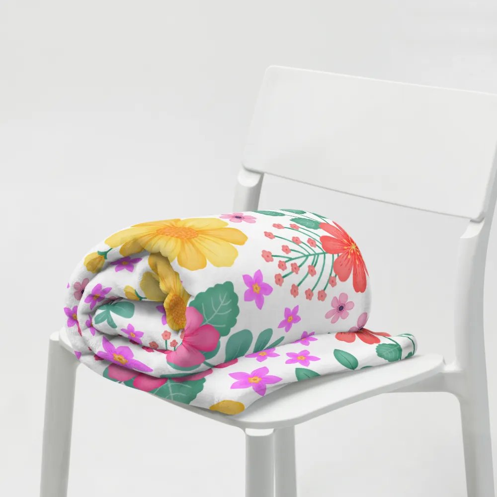 Vibrant Floral Blooms Pink Yellow Orange Blanket - White product image (8)