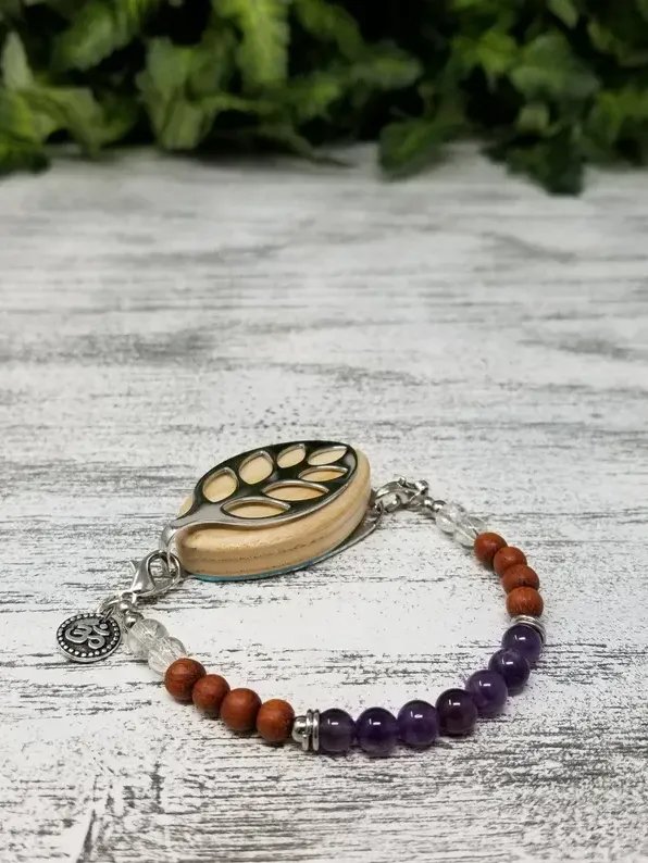 Crown Chakra Mala Bracelet | Amethyst & Quartz | Handmade Accessory for Bellabeat Leaf Urban & Ivy product image (1)