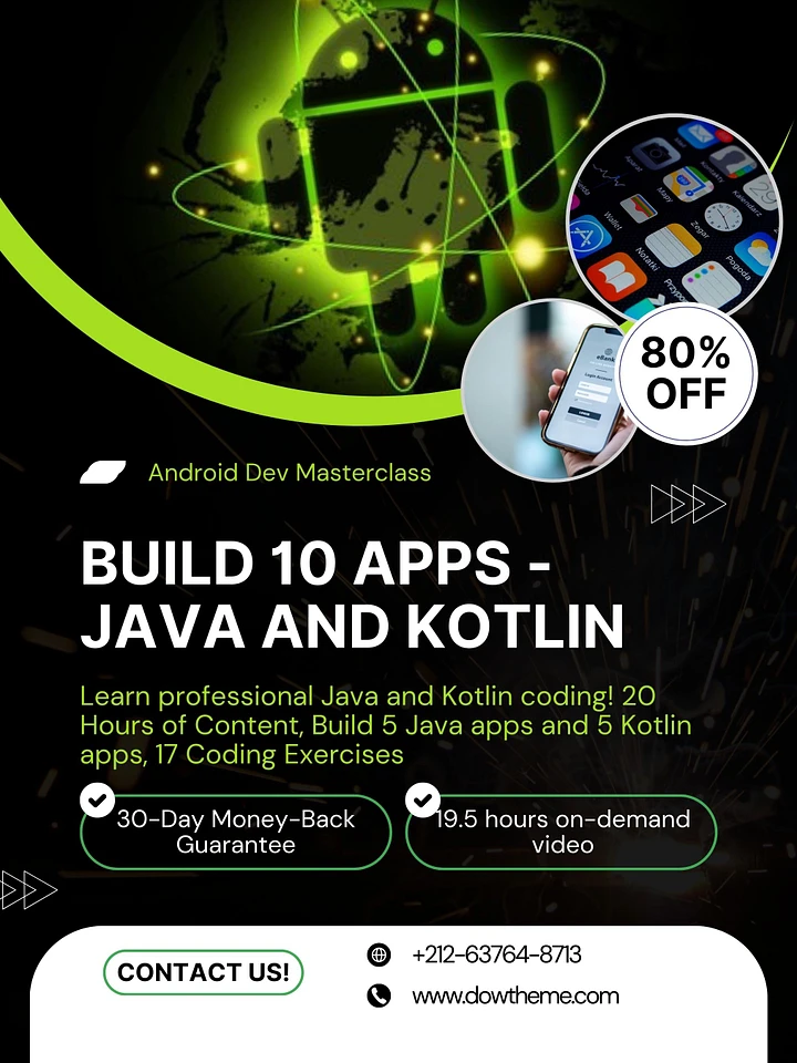 Android Dev Masterclass - Build 10 Apps - Java and Kotlin Full Course product image (1)