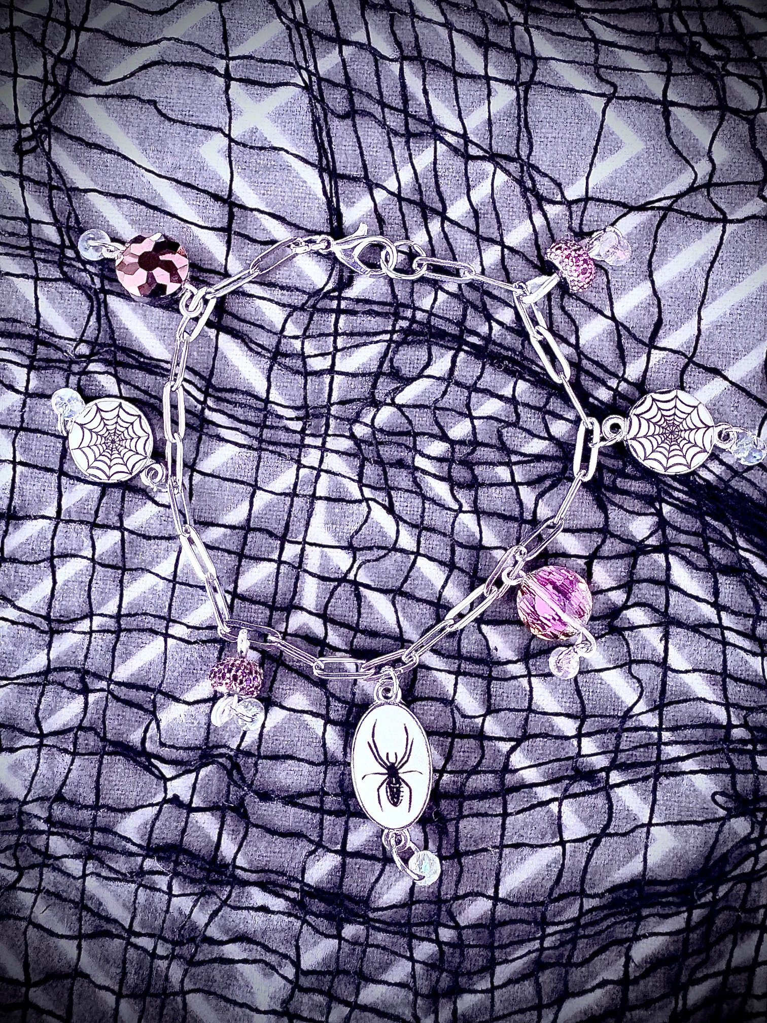 MFD-00247 | Spooky Arachnid Charm Bracelet | Stainless Steel Paperclip Chain | Charm Jewelry by Monique Faella Designs™ product image (6)