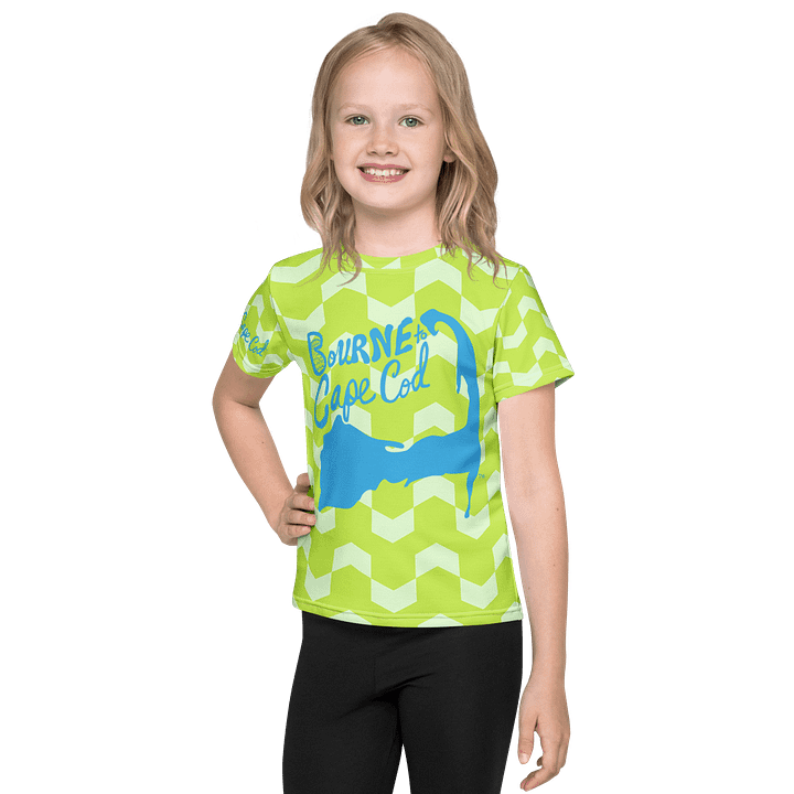 Girls' | Little Kids T-Shirt | BOURNE to Cape Cod™ | Vibrant Coastal Tee for Kids | Blue Logo on Citrine Arrows product image (1)
