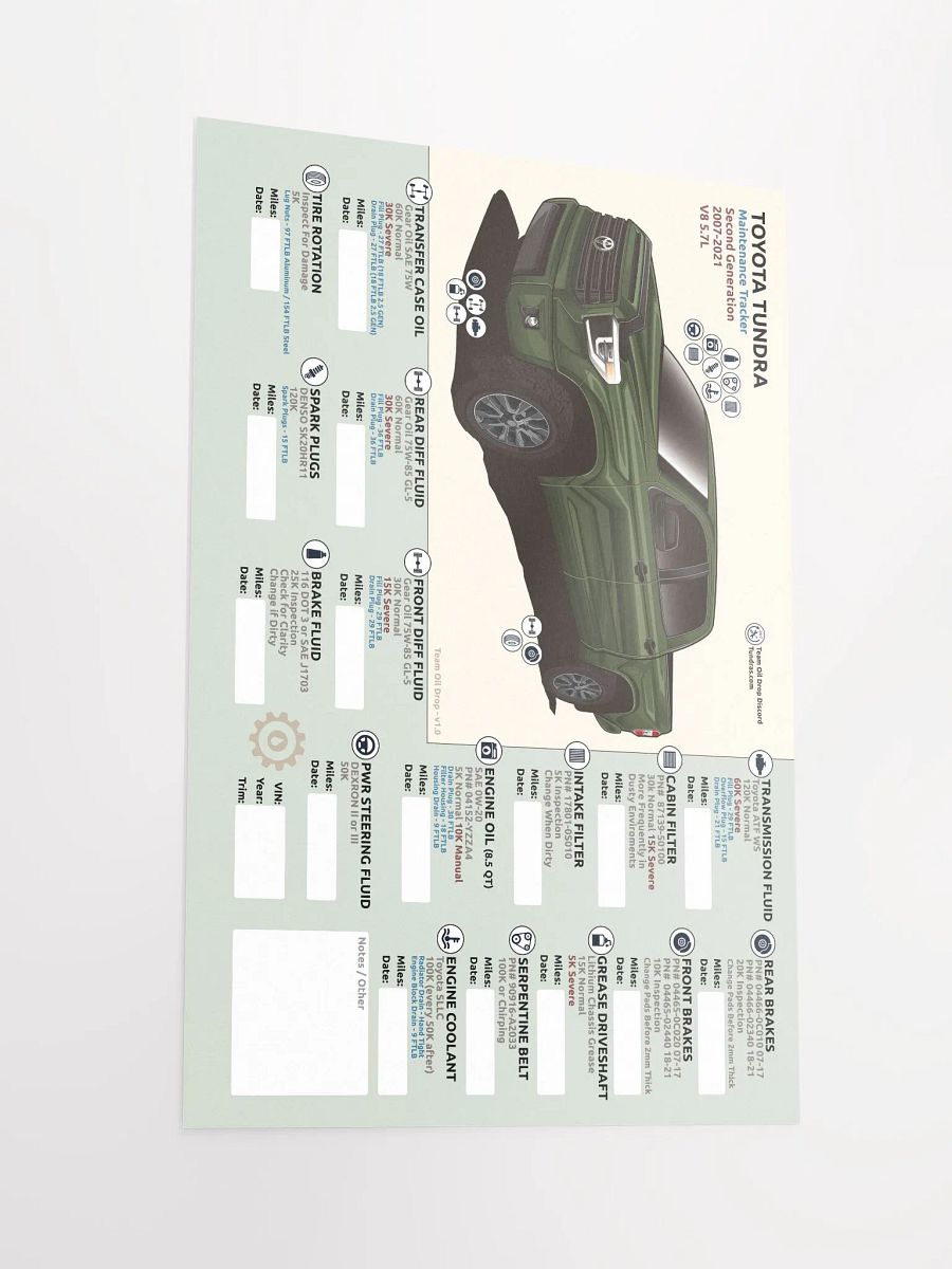 2nd Gen Tundra Maintenance Tracker - Spruce product image (3)