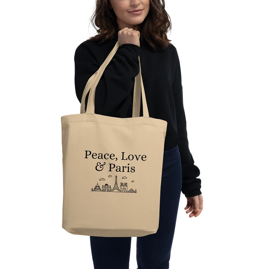 Peace, Love and Paris Organic Statement Tote Bag with Monuments | Black Ink Design product image (1)