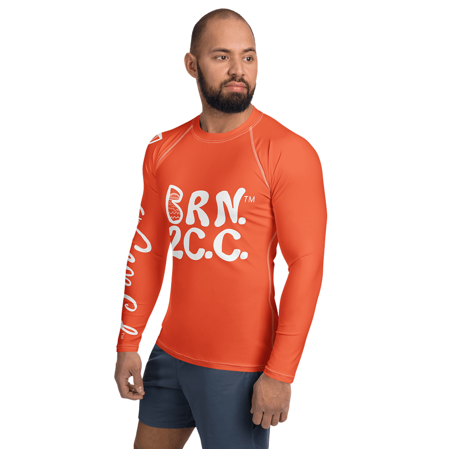 BRN.2C.C.™ /BOURNE to Cape Cod™ | Men’s Long Sleeve Rash Guard | UPF 50+ Active Coastal Shirt | White Logos on Outrageously Orange product image (5)