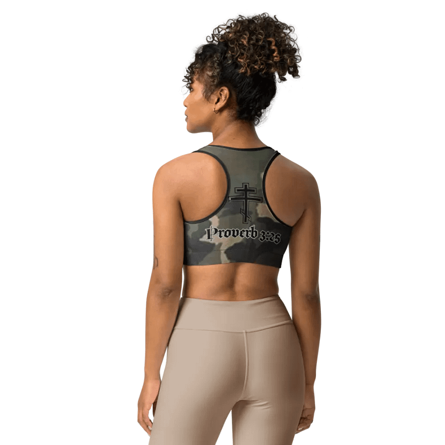 Faithful Camo: Proverb 3:25 Sports Bra - Woodland product image (12)