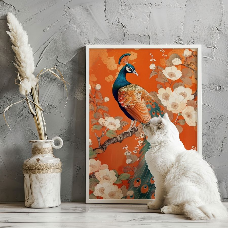 Art Nouveau Peacock on Orange Floral Art Print product image (23)