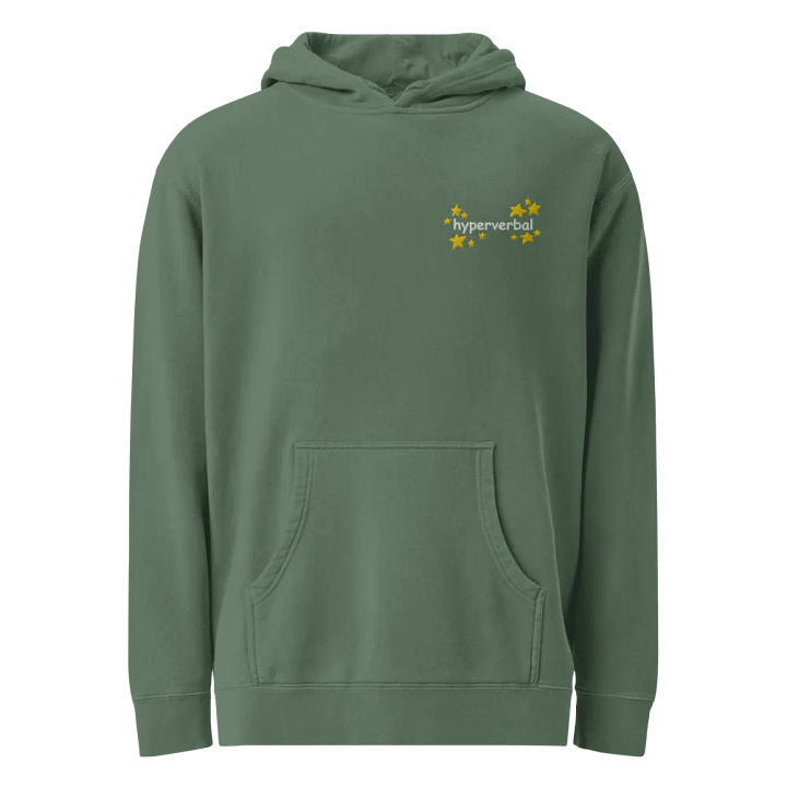 hyperverbal (L.C., comic sans and stars) embroidered pigment-dyed hoodie product image (1)