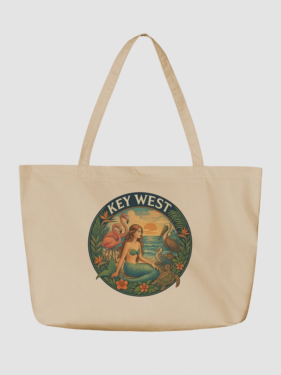 Key West Organic Cotton Tote Bag with Mermaid, Birds, and Turtle product image (4)