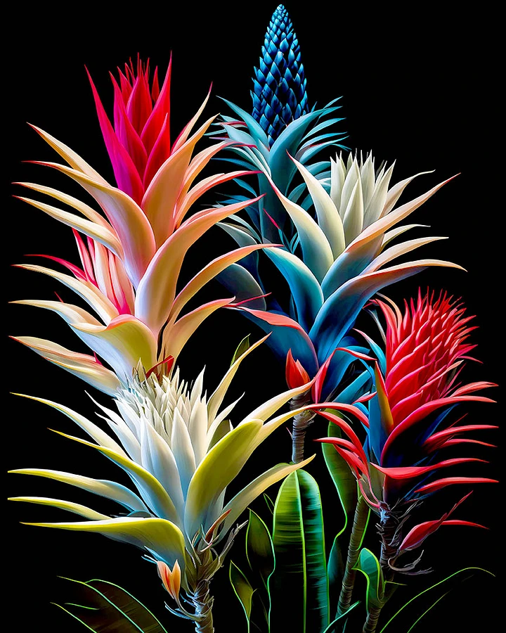 Exotic Aechmea Bromeliads - Vibrant Tropical Flower Art Print Matte Poster product image (1)