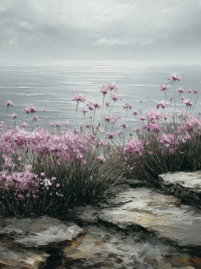 Vintage Pink Flowers Growing on the Rocks - No Frame, Digital Download product image (1)