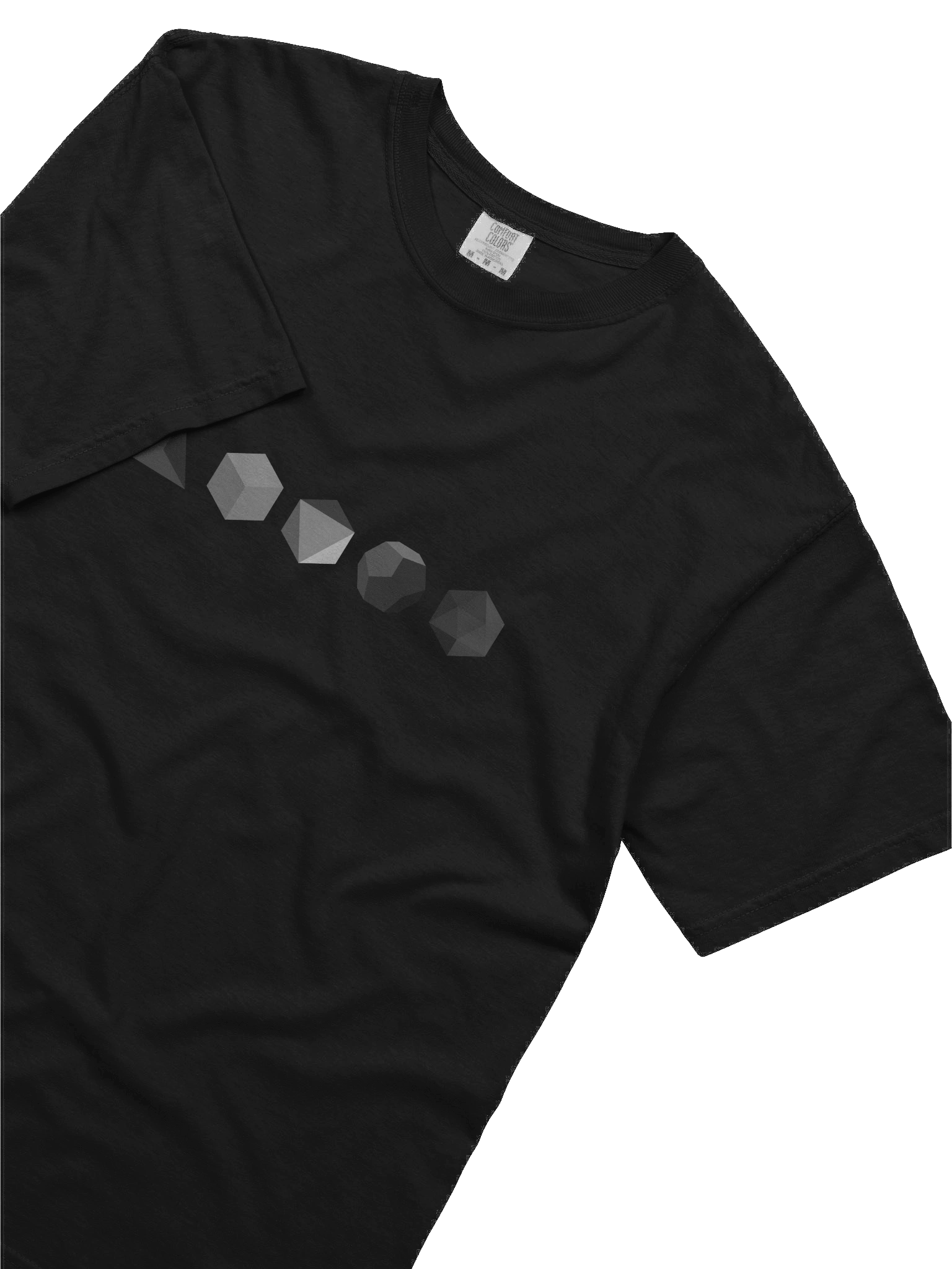 Minimalist geometry meets timeless style in this sleek black t-shirt, featuring the 5 Platonic Solids in solid grey product image (5)