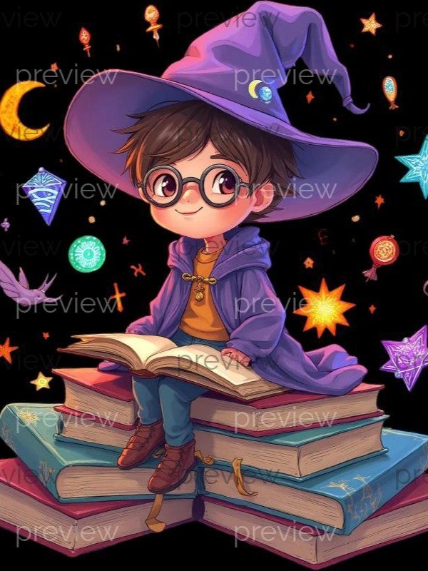 Whimsical Wizard Child Book Lover Clipart - Colorful Magical Illustration for Instant Download and Sublimation Design POD Commercial License product image (1)