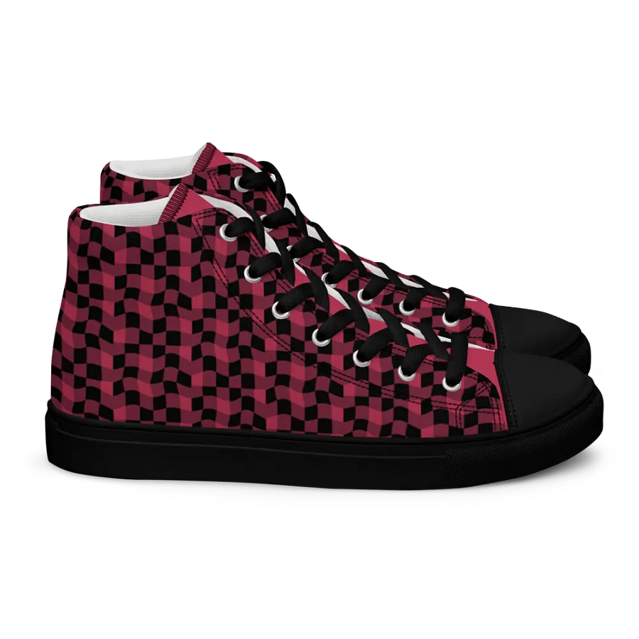 Magenta and Black Warped Checker Women's High-Top Canvas Shoes product image (5)
