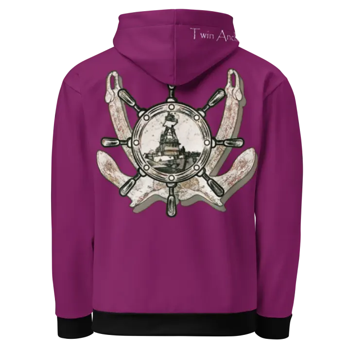 Eggplant Twin anchor ship wheel & Tug CE Hoodie product image (1)