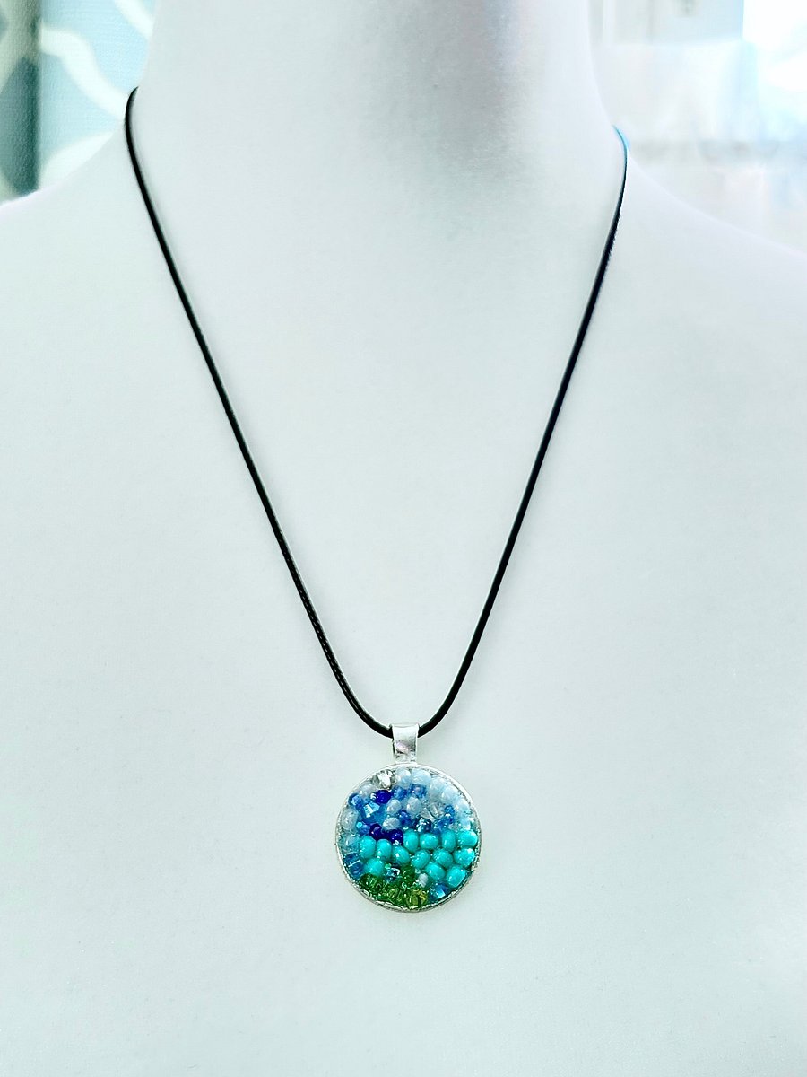 Ocean Dreamscape Pendant Necklace | Handmade Gradient Bead Art | Coastal Charm Jewelry by Monique Faella Designs™ | MFD-00015 product image (5)