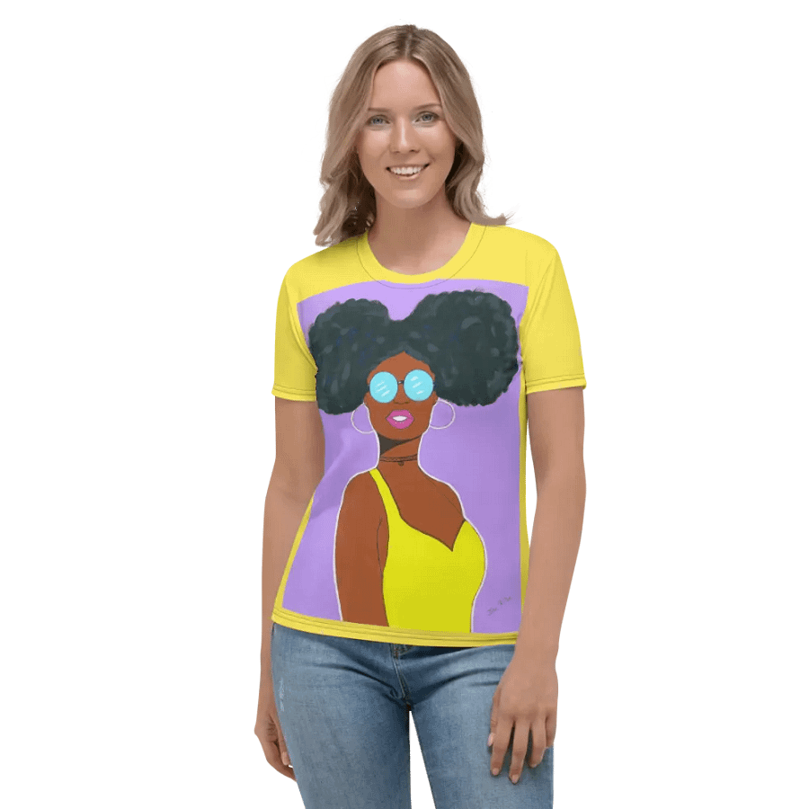 Afro American girl - (acrylic painting picture) - art by Dina R. Women's Crew Neck T-Shirt product image (1)