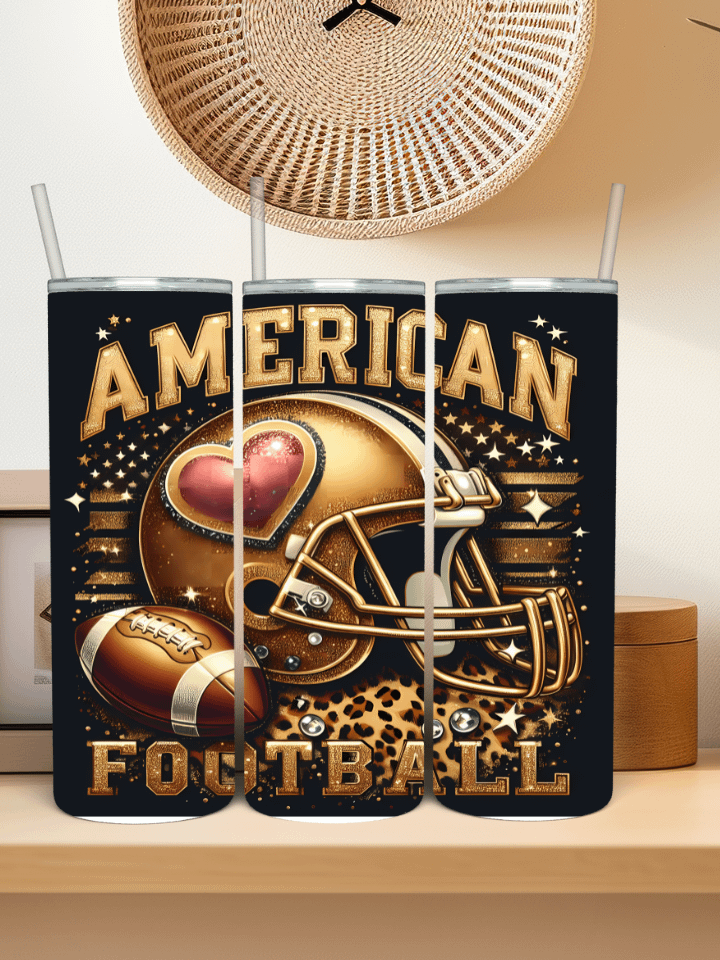American Football Leopard Print 20oz skinny Glitter sublimation design Stainless Steel Tumbler product image (2)