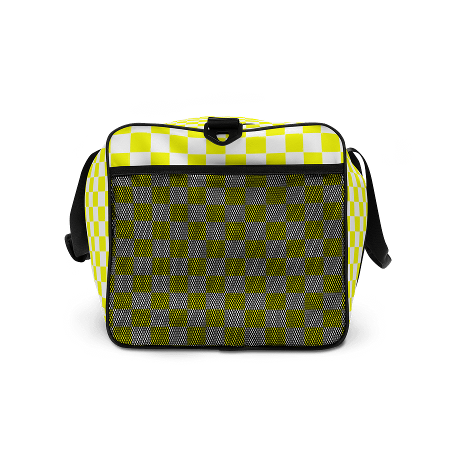 Checkered! Neon Yellow and White Checkers Duffel Bag product image (7)