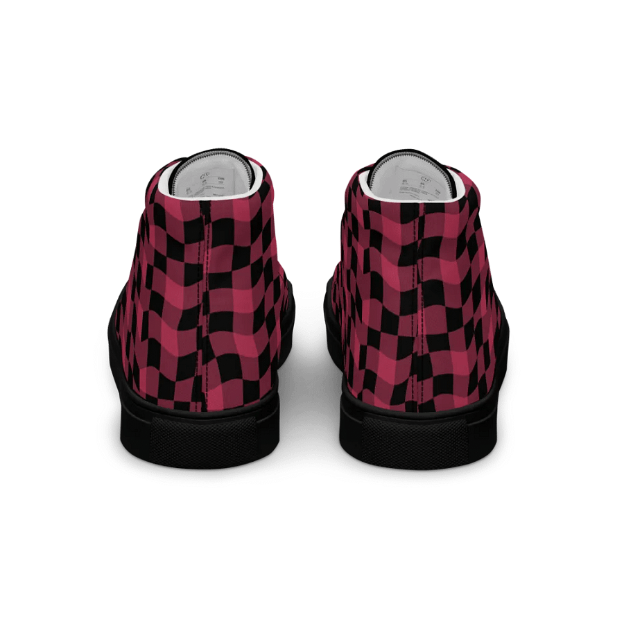 Magenta and Black Warped Checker Men's High Top Canvas Shoes product image (5)