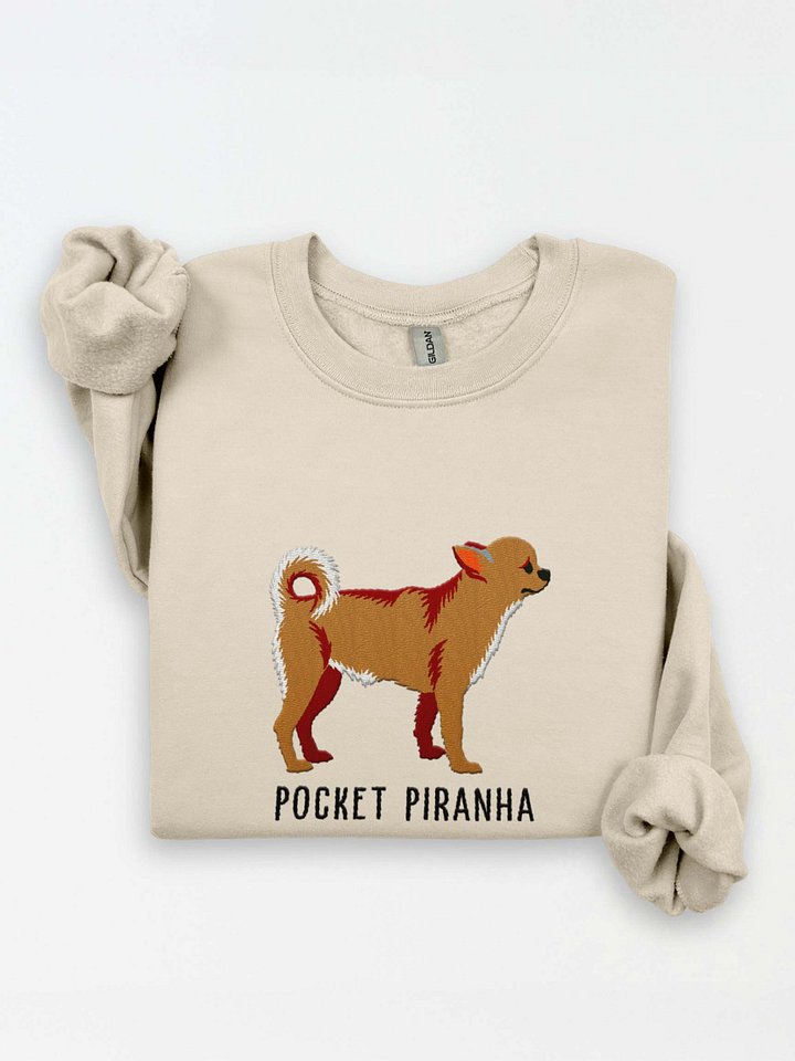 Pocket Piranha Sweatshirt (Embroidered) of a Chihuahua(Tan) product image (1)