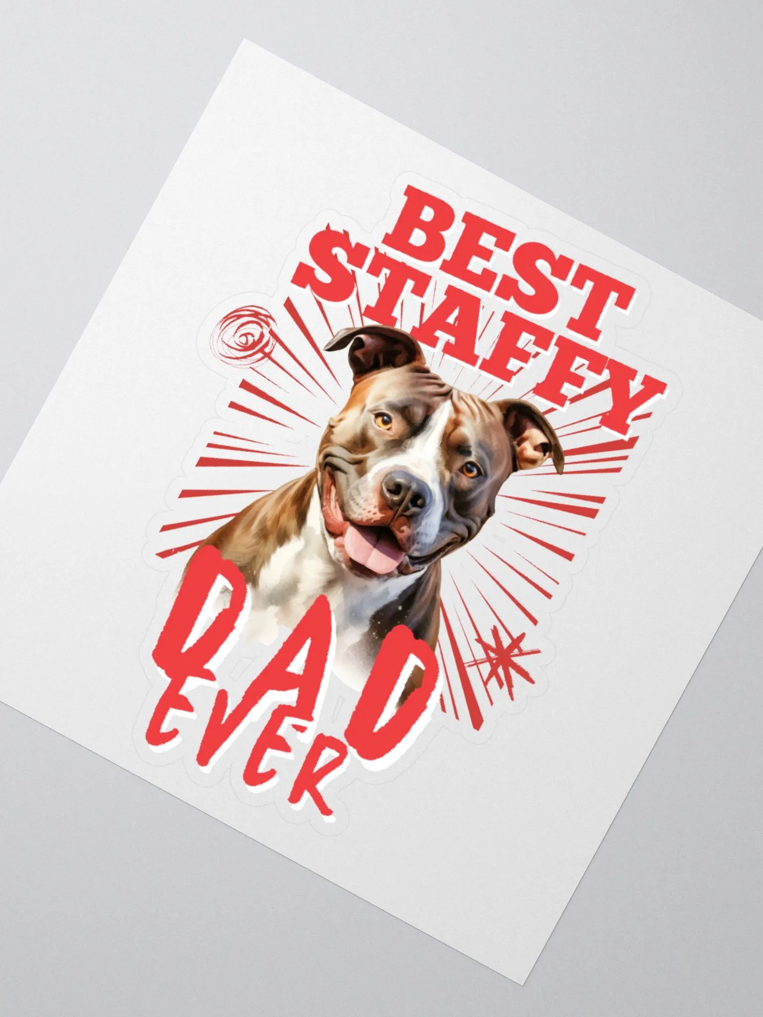 Red Best Staffy Dad Ever Kiss Cut Sticker product image (5)