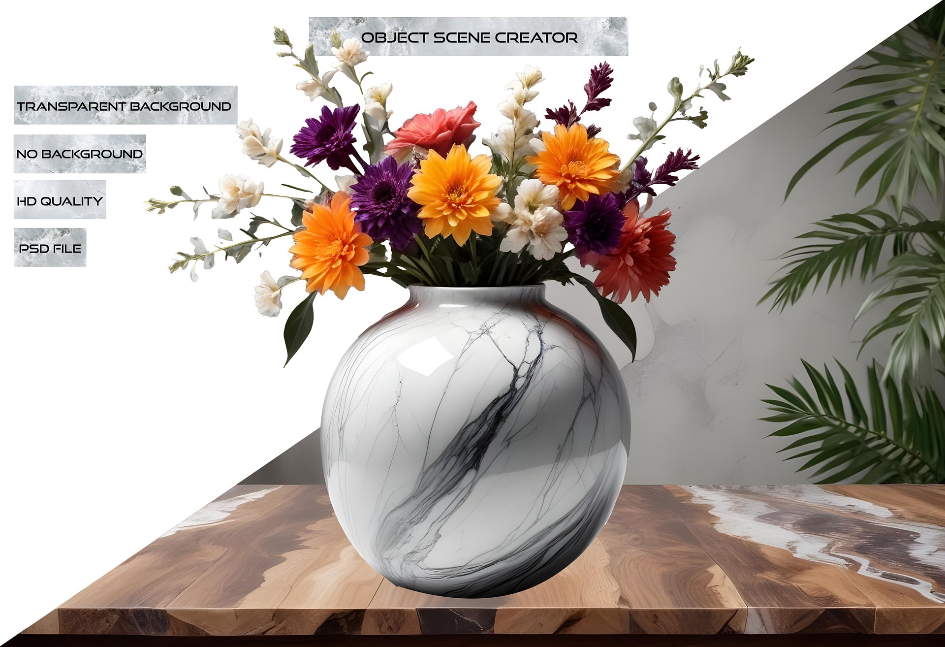 Shabby Chic – Marble Eternal Vase with Vibrant Floral Arrangement png product image (2)