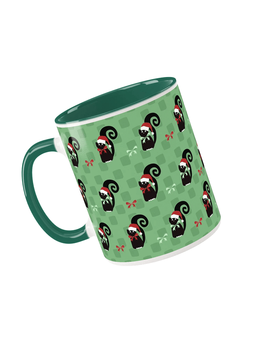 Black Christmas Kitties In-A-Row on Green on Ceramic Mug product image (8)