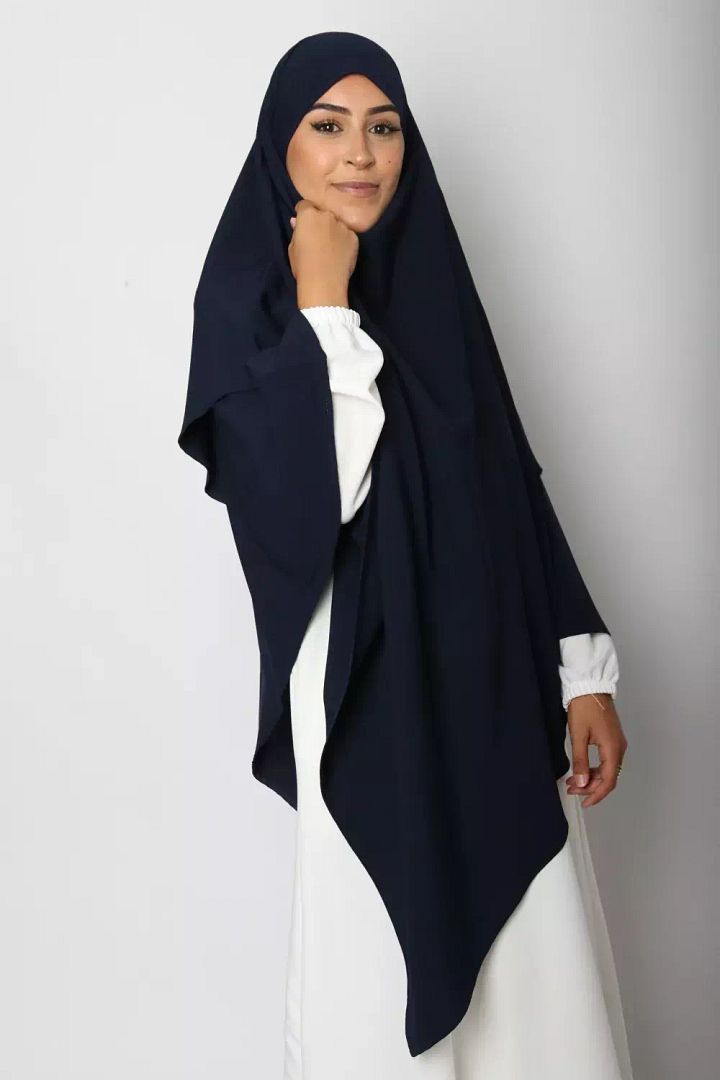 2 Layer Triangular Diamond Instant Khimar-Hijab-Jilbab Tie Back Navy Color product image (1)